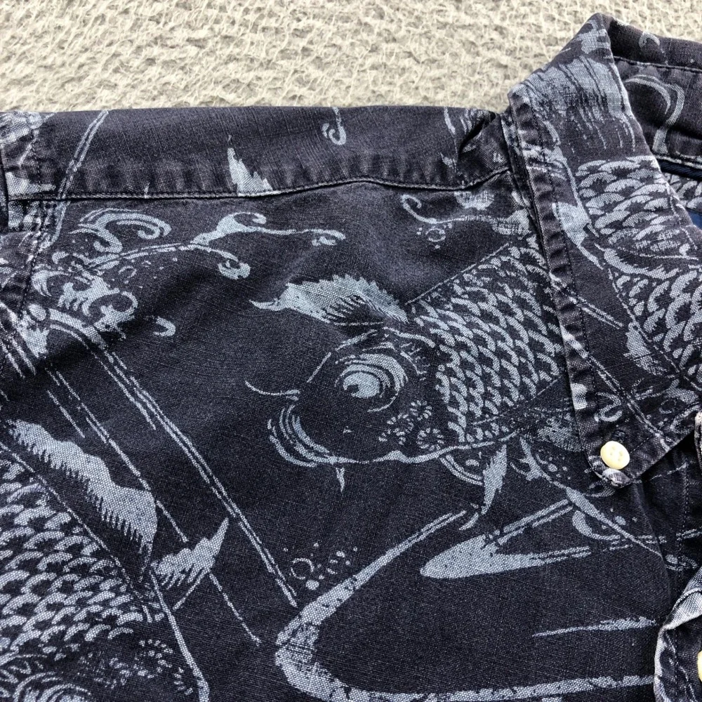Polo Ralph Lauren Shirt Mens Extra Large Blue Koi Fish Short Sleeve Button Down